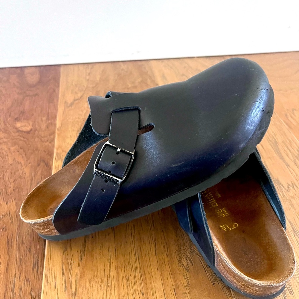 Birkenstock Black Leather Boston Clogs